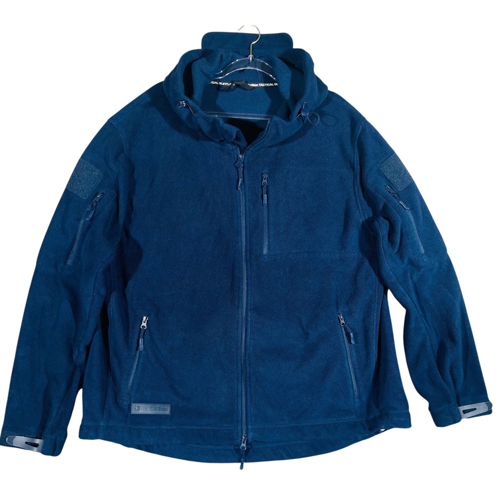 BaerSkin Men Tactical Fleece Hooded Jacket 2XL Blue Outdoor Full Zip Utility